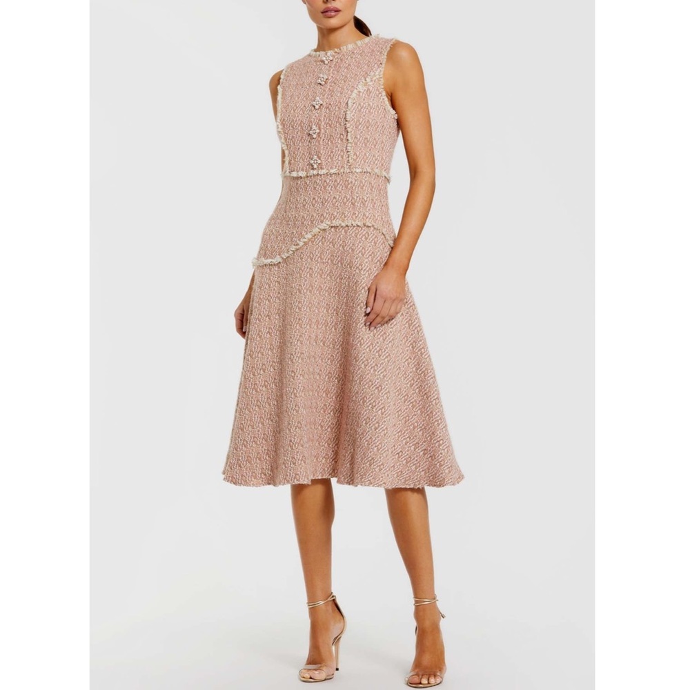 Mac Duggal Boucle Sleeveless Button Midi Dress Size 12 Sleeveless Wedding Guest